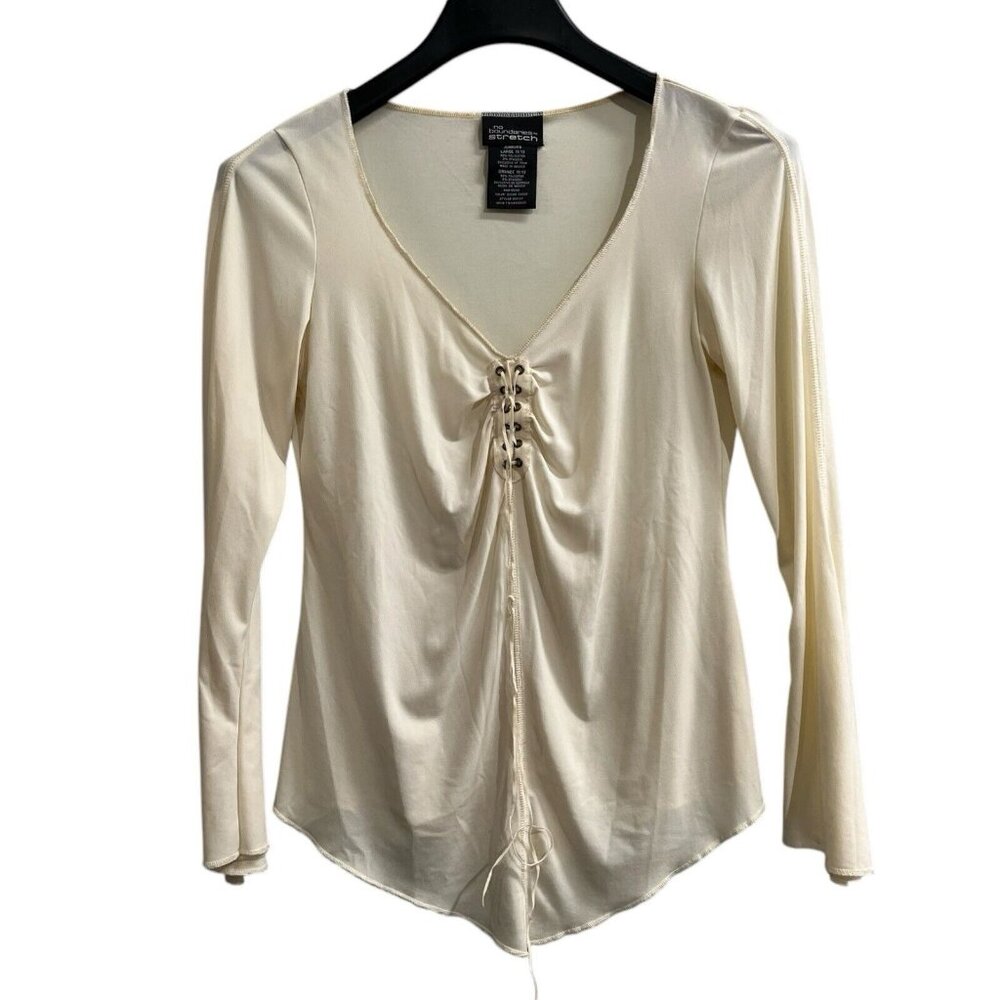 No Boundaries Cream Lace-Up Blouse
